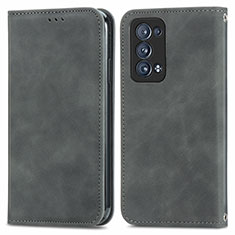 Handytasche Stand Schutzhülle Flip Leder Hülle S04D für Oppo Reno6 Pro+ Plus 5G Grau