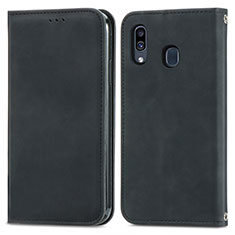 Handytasche Stand Schutzhülle Flip Leder Hülle S04D für Samsung Galaxy A20 Schwarz