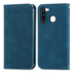 Handytasche Stand Schutzhülle Flip Leder Hülle S04D für Samsung Galaxy A21 European Blau