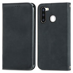 Handytasche Stand Schutzhülle Flip Leder Hülle S04D für Samsung Galaxy A21 European Schwarz