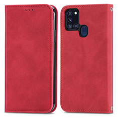 Handytasche Stand Schutzhülle Flip Leder Hülle S04D für Samsung Galaxy A21s Rot