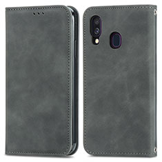 Handytasche Stand Schutzhülle Flip Leder Hülle S04D für Samsung Galaxy A40 Grau