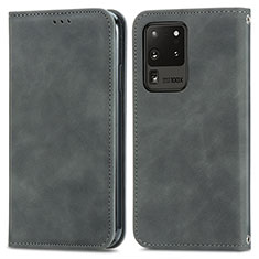 Handytasche Stand Schutzhülle Flip Leder Hülle S04D für Samsung Galaxy S20 Ultra Grau