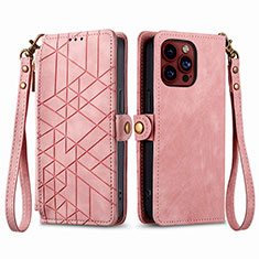 Handytasche Stand Schutzhülle Flip Leder Hülle S05D für Apple iPhone 14 Pro Max Rosegold