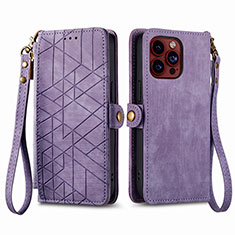 Handytasche Stand Schutzhülle Flip Leder Hülle S05D für Apple iPhone 15 Pro Violett