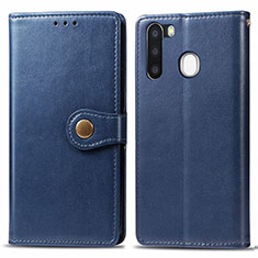 Handytasche Stand Schutzhülle Flip Leder Hülle S05D für Samsung Galaxy A21 European Blau