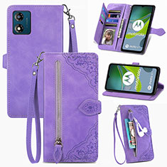 Handytasche Stand Schutzhülle Flip Leder Hülle S06D für Motorola Moto E13 Violett