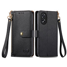 Handytasche Stand Schutzhülle Flip Leder Hülle S15D für Oppo A58 4G Schwarz