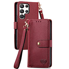 Handytasche Stand Schutzhülle Flip Leder Hülle S15D für Samsung Galaxy S24 Ultra 5G Rot