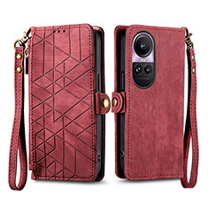 Handytasche Stand Schutzhülle Flip Leder Hülle S17D für Oppo Reno10 Pro 5G Rot