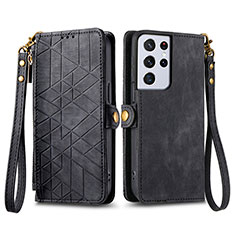 Handytasche Stand Schutzhülle Flip Leder Hülle S17D für Samsung Galaxy S23 Ultra 5G Schwarz