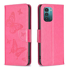 Handytasche Stand Schutzhülle Flip Leder Hülle Schmetterling B01F für Nokia G11 Pink