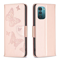 Handytasche Stand Schutzhülle Flip Leder Hülle Schmetterling B01F für Nokia G11 Rosegold