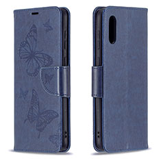 Handytasche Stand Schutzhülle Flip Leder Hülle Schmetterling B01F für Samsung Galaxy A02 Blau