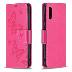 Handytasche Stand Schutzhülle Flip Leder Hülle Schmetterling B01F für Samsung Galaxy A02 Pink