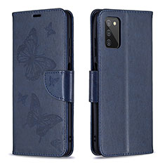 Handytasche Stand Schutzhülle Flip Leder Hülle Schmetterling B01F für Samsung Galaxy A02s Blau
