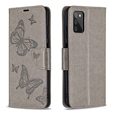 Handytasche Stand Schutzhülle Flip Leder Hülle Schmetterling B01F für Samsung Galaxy A02s Grau