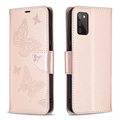 Handytasche Stand Schutzhülle Flip Leder Hülle Schmetterling B01F für Samsung Galaxy A02s Rosegold