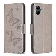 Handytasche Stand Schutzhülle Flip Leder Hülle Schmetterling B01F für Samsung Galaxy A04E Grau