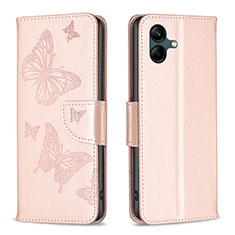 Handytasche Stand Schutzhülle Flip Leder Hülle Schmetterling B01F für Samsung Galaxy A04E Rosegold