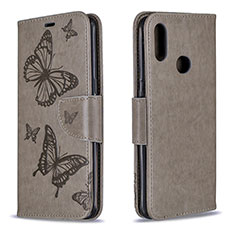 Handytasche Stand Schutzhülle Flip Leder Hülle Schmetterling B01F für Samsung Galaxy A10s Grau