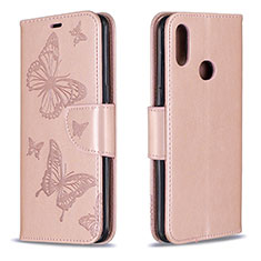 Handytasche Stand Schutzhülle Flip Leder Hülle Schmetterling B01F für Samsung Galaxy A10s Rosegold