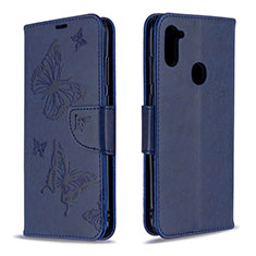 Handytasche Stand Schutzhülle Flip Leder Hülle Schmetterling B01F für Samsung Galaxy A11 Blau