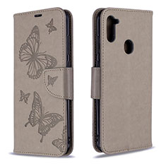 Handytasche Stand Schutzhülle Flip Leder Hülle Schmetterling B01F für Samsung Galaxy A11 Grau