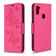 Handytasche Stand Schutzhülle Flip Leder Hülle Schmetterling B01F für Samsung Galaxy A11 Pink