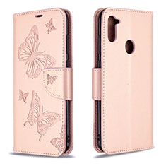 Handytasche Stand Schutzhülle Flip Leder Hülle Schmetterling B01F für Samsung Galaxy A11 Rosegold