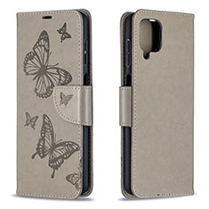 Handytasche Stand Schutzhülle Flip Leder Hülle Schmetterling B01F für Samsung Galaxy A12 5G Grau