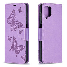 Handytasche Stand Schutzhülle Flip Leder Hülle Schmetterling B01F für Samsung Galaxy A12 5G Helles Lila