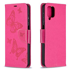 Handytasche Stand Schutzhülle Flip Leder Hülle Schmetterling B01F für Samsung Galaxy A12 5G Pink