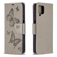 Handytasche Stand Schutzhülle Flip Leder Hülle Schmetterling B01F für Samsung Galaxy A12 Nacho Grau