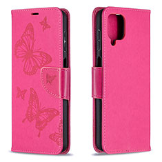 Handytasche Stand Schutzhülle Flip Leder Hülle Schmetterling B01F für Samsung Galaxy A12 Nacho Pink