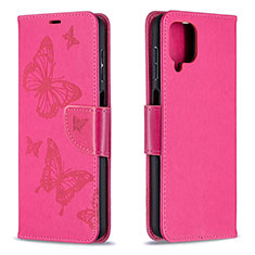 Handytasche Stand Schutzhülle Flip Leder Hülle Schmetterling B01F für Samsung Galaxy A12 Pink