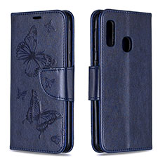 Handytasche Stand Schutzhülle Flip Leder Hülle Schmetterling B01F für Samsung Galaxy A20e Blau