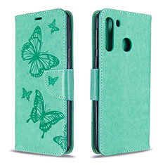 Handytasche Stand Schutzhülle Flip Leder Hülle Schmetterling B01F für Samsung Galaxy A21 Grün