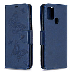 Handytasche Stand Schutzhülle Flip Leder Hülle Schmetterling B01F für Samsung Galaxy A21s Blau