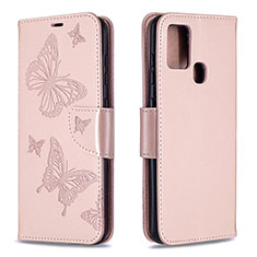 Handytasche Stand Schutzhülle Flip Leder Hülle Schmetterling B01F für Samsung Galaxy A21s Rosegold