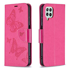 Handytasche Stand Schutzhülle Flip Leder Hülle Schmetterling B01F für Samsung Galaxy A22 4G Pink