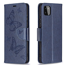 Handytasche Stand Schutzhülle Flip Leder Hülle Schmetterling B01F für Samsung Galaxy A22 5G Blau