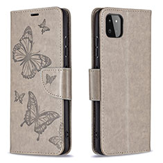 Handytasche Stand Schutzhülle Flip Leder Hülle Schmetterling B01F für Samsung Galaxy A22 5G Grau