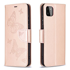 Handytasche Stand Schutzhülle Flip Leder Hülle Schmetterling B01F für Samsung Galaxy A22 5G Rosegold