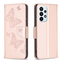 Handytasche Stand Schutzhülle Flip Leder Hülle Schmetterling B01F für Samsung Galaxy A23 4G Rosegold