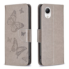 Handytasche Stand Schutzhülle Flip Leder Hülle Schmetterling B01F für Samsung Galaxy A23 5G SC-56C Grau