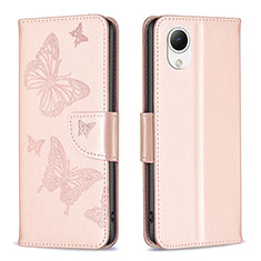 Handytasche Stand Schutzhülle Flip Leder Hülle Schmetterling B01F für Samsung Galaxy A23 5G SC-56C Rosegold