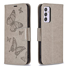 Handytasche Stand Schutzhülle Flip Leder Hülle Schmetterling B01F für Samsung Galaxy A24 4G Grau