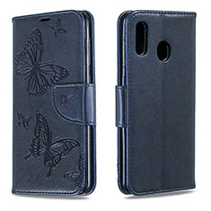 Handytasche Stand Schutzhülle Flip Leder Hülle Schmetterling B01F für Samsung Galaxy A30 Blau