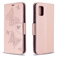 Handytasche Stand Schutzhülle Flip Leder Hülle Schmetterling B01F für Samsung Galaxy A31 Rosegold